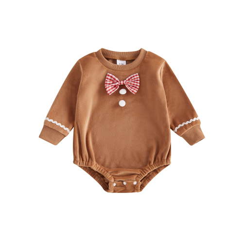 Suealasg Infant Newborn Boys Girls Christmas Romper 3M 6M 12M 18M Long Sleeve Gingerbread Man Print Bodysuit Baby Spring Fall One Piece Playsuit