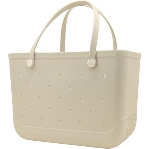 X-Large Waterproof Sandproof Rubber Beach Tote Bag with Zipper Pocket and Phone Kickstand Cup