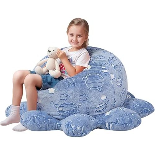 COMAX Bean Bag Chairs for Kids 8-12, Large Kid Beanbag Chair with Filler, Big Toddler Lazy Floor Stuffed Couch Sofa for Girls Boys, Glowing Space