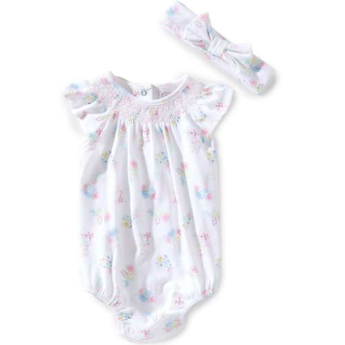 Little Me Baby Girls Cotton Flutter-Sleeve Floral Printed Bubble