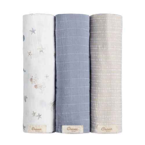 Crane Baby Cove Swaddles - Sea Life - 3pk: Cotton, Woven Pattern, 47"x47" Baby Blankets