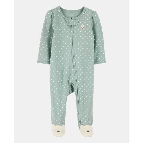 Baby Girl Polka Dot 2-Way Zip Cotton Sleep & Play Pajamas - Green | Carter's