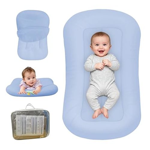 Baby Lounger for Newborn, Bionic Design Baby Lounger, Soft Organic Cotton Breathable Lounger for Infants 0-18 Months (Blue)