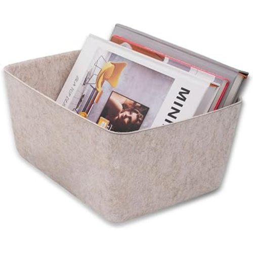 Welaxy Felt deep Storage Bin Natural lidded Drawer Organizer Caddy, Sand