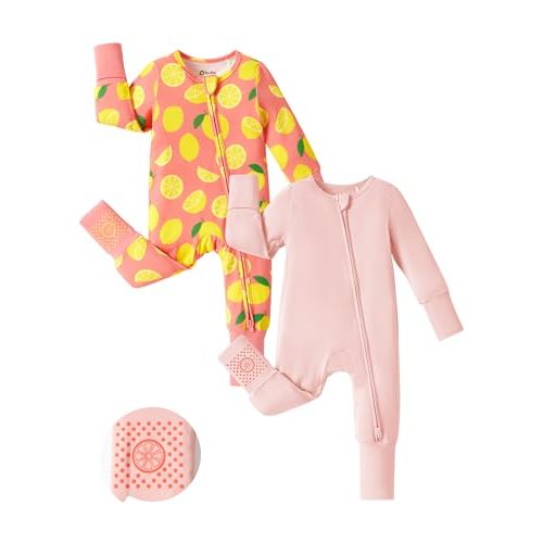 PATPAT Baby Footie Romper, Viscose from Bamboo, Long Sleeve, 2-Way Zipper, Fold-Over Mittens, Cuffs & Anti-Slip Grips