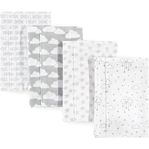 Hudson Baby Unisex Baby Cotton Flannel Burp Cloths, Gray Clouds, One Size