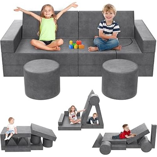 13pcs Modular Kids Play Couch, 1000+ DIY Creativing Kids Couchs Building Fort for Playing, Sectional Couch for Children, Convertible Foam and Floor Cushion for Boys and Girls