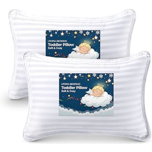 Utopia Bedding Toddler Pillow (White, 2 Pack), 13x18 Pillows for Sleeping, Soft and Breathable Cotton Blend Shell, Small Kids Pillow Perfect for Toddler Bed and Travel (Intended for Age 2 and up)
