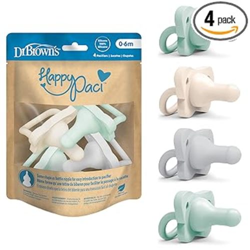 Dr. Brown's HappyPaci Silicone Pacifier, Gray, Green, Ecru, 0-6m, 4-Pack