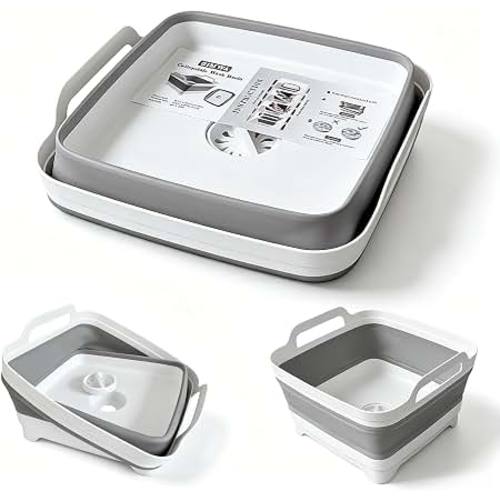 Amazon.com: GIMWA 2.4Gal Collapsible Dish Basin with Drain Plug, Baby Bottle Wash Basin | Collapsible Dish Basin for Kitchen, Space-Saving Portable Sink for Camping, RV, Laundry, Fruit & Vegetable Washing