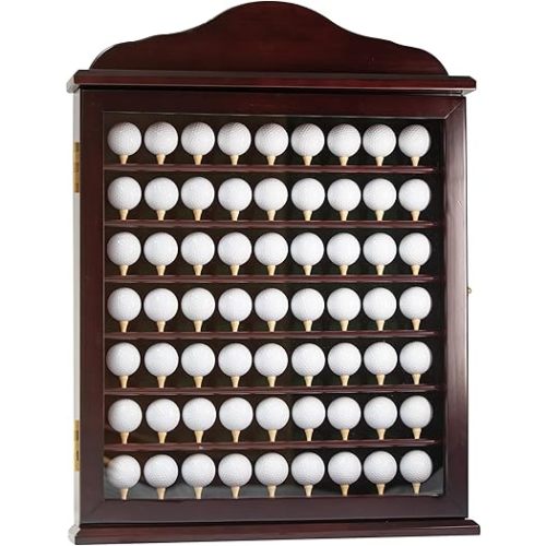 Generic Rudy 63-Golf Ball Display Case - Golf Ball Holder Gift for Golfers - Golf Ball Display Rack Cabinet for Wall Mount with Door, Mahogany