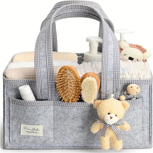 PeraBella Diaper Caddy Organizer with Handle, Baby Shower Gifts Basket Bag, Registry Search Must Haves Items, Nursery Storage Organizer for Newborn Girl Boy, Baby Bag Essentials, Car Diaper Caddy Cart