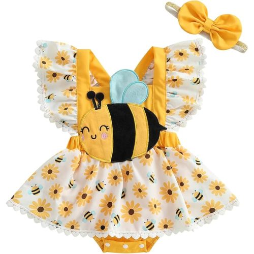 Tempura Infant Baby Girl Summer Clothes Ruffle Fly Sleeve Romper Dress Animal Print Bodysuit Playsuits 3 6 9 12 18Months