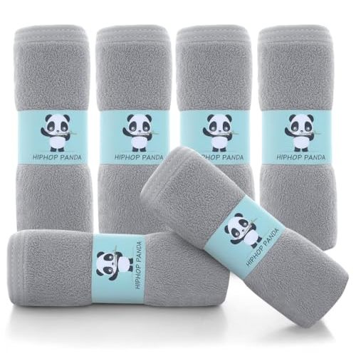 HIPHOP PANDA Baby Washcloths, Rayon Made from Bamboo - 2 Layer Ultra Soft Absorbent Newborn Bath Face Towel - Reusable Baby Wipes for Delicate Skin - Grey, 6 Pack
