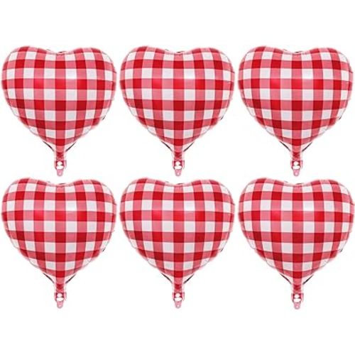 18 Inch Red Heart Balloons Baby Q Rustic Baby Shower Decorations Red Gingham Picnic Themed Birthday Valentines Day Balloons 6 Pcs