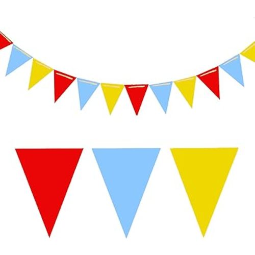 20 Feet Blue Red Yellow Pennant Banner Flags- Paper Triangle Flags Bunting Double Sided for Party Decoration