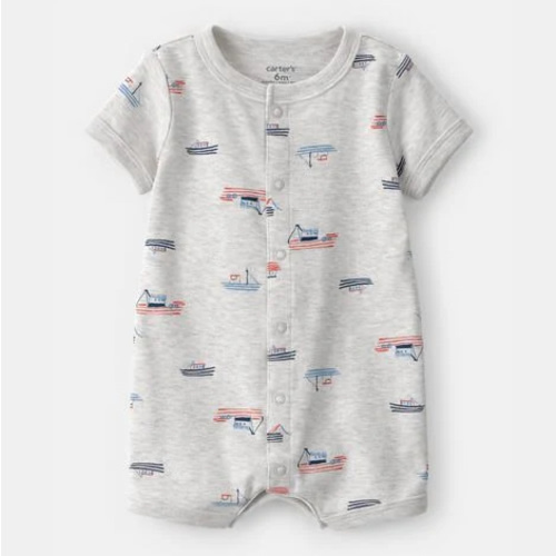Baby Boy Boat Short-Sleeve Romper - Grey | Carter's