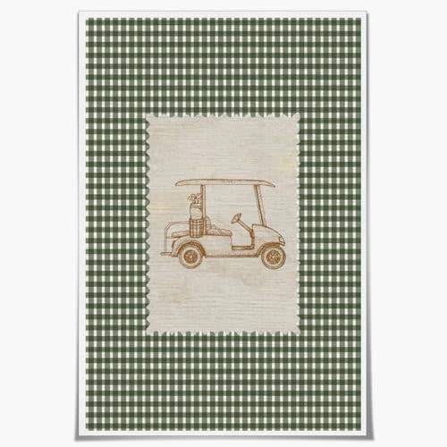 Medpol Golf Cart Nursery Wall Art Vintage Country Club Decor Green Grid print Classic Nursery Canvas Art Poster for Aesthetic Room Decor Unframed8x12inch