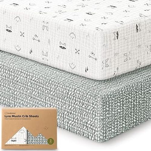 KeaBabies 2-Pack Muslin Crib Sheets for Boys, Girls - 100% Organic Cotton Fitted Baby Crib Mattress Sheet, Soft Breathable Standard Toddler Bed Cover Bedding Set, Neutral, Durable 52x28 (Nordic)