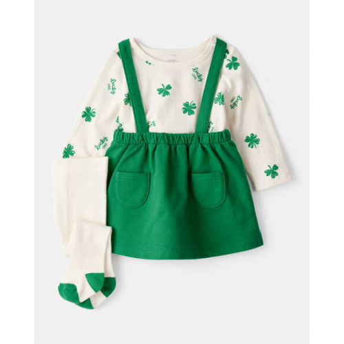 Baby Girl St. Patrick's Day 3-Piece Shamrock Long-Sleeve Top & Skirt Set - Green - Carter's | Carter's