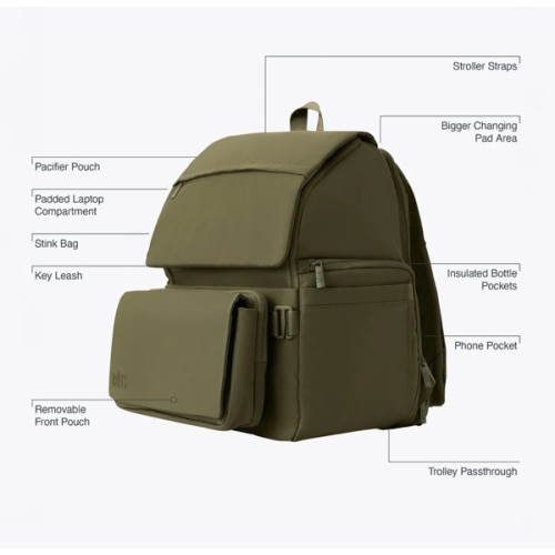 BÉIS 'The Ultimate Diaper Backpack' in Olive - Green Backpack Diaper Bag