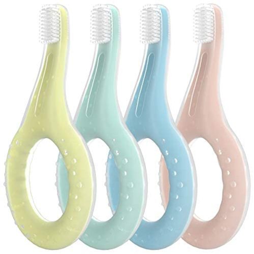 Baby Toothbrush Silicone Eccomum 4 Pack Infant Training Toothbrush, 100% Food Grade Silicone, Extra Soft/Tough Bristles, BPA/PVC/Phthalate Free, Anti-chocking, Unisex