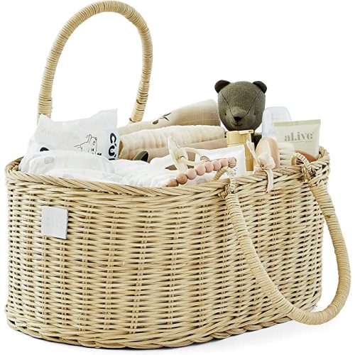 BEBE BASK Premium Baby Diaper Caddy Organizer - Artisan-Made Seagrass Basket With Cotton Divider - Award-Winning & Luxury Diaper Caddy Basket (ROSA)