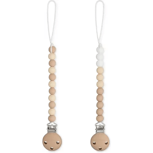 Comfy Cubs Pacifier Clips 2 Pack - 100% Food Grade Silicone Baby Pacifier Clips, BPA & PVC Free - CPSIA Certified, Lightweight and Flexible Baby Gifts - Beige, Light Beige & White