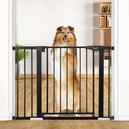 Comomy 37.8"-43.3" Extra Wide Baby Safty Gate, Baby Gate for Stairs Doorways Barriers with Swing Door for Kids Children, 30'' Tall Baby Gate for Pet, Black