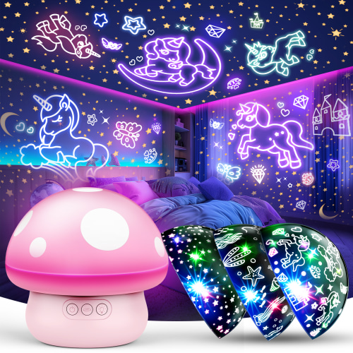 Star Projector Night Light for Kids,Projector Light Mushroom Lamp for Kids,Unicorn Theme Projector Birthday Gifts for 3 4 5 6 7 8 Year Old Girls, Toys Gifts for Girls Ages 3-12