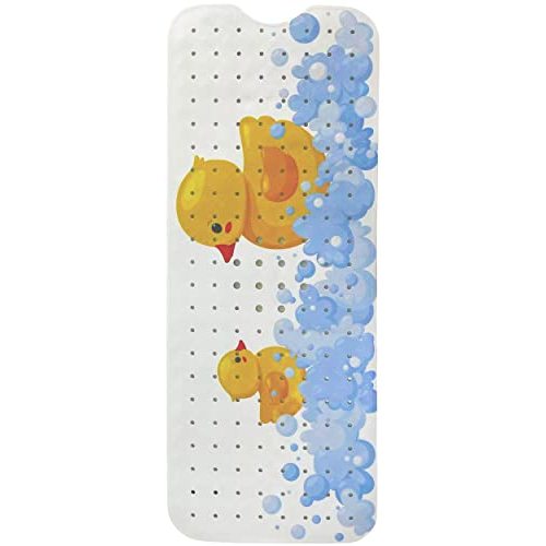 Kids Bath Mat 40x16 – Non-Slip Tub Bathmat Duck Print with Suction Cups & Drain Holes for Safe, Fun Bathtub Bath Time for Toddlers (40x16 Duck)