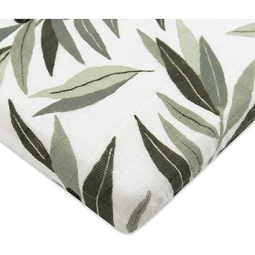 Babyletto Muslin Baby Bassinet Sheets for Girls & Boys - GOTS Certified Breathable Organic Cotton Cover, 360° Fitted, Soft & Gentle Rectangle Bedside Bassinet Sheets - Olive Branches