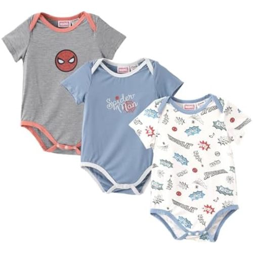 Disney Marvel Stitch Princess Ariel Mickey & Minnie 3 Pack Infant Newborn Bodysuits Soft Bamboo Viscose Baby Clothes