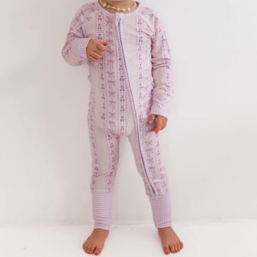 Cherry Gingham Zipper Romper – In My Jammers