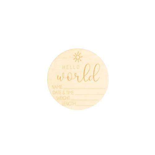 Hello World Wooden Birth Details Announcement Plaque