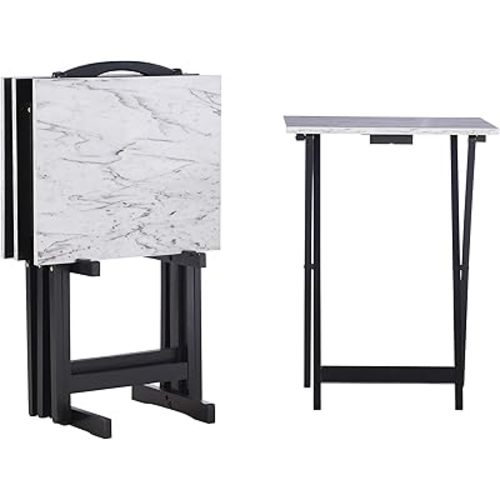 Linon Tray Table Set, 15.75"D x 18.9"W x 26.38"H, White