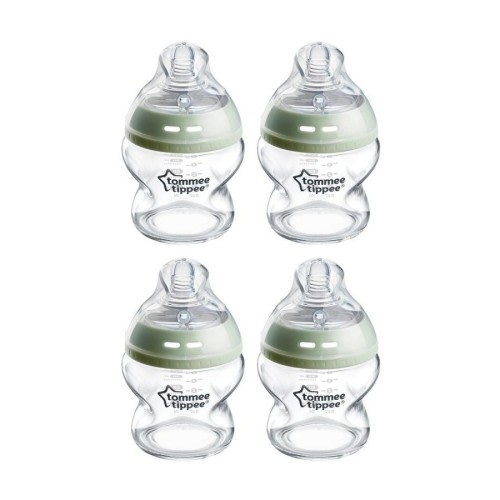 4PK Tommee Tippee Natural Start Silicone Teat Glass Baby Feeding Bottle 150ml