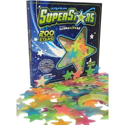 Glow in The Dark Stars - Includes Installation Material and Constellation Guide, 200 Glowstars and Bonus Moon, Only Glow Stars Stickers Powered by Our Trademarked Illumaglow2.0, Multi-Colored