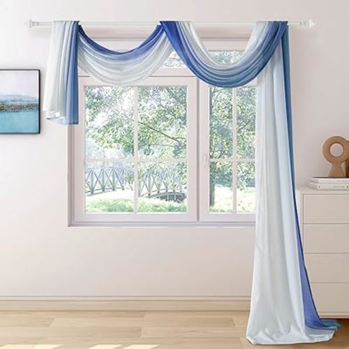 NAPEARL Ombre Window Scarf Valance Extra Long, Romantic Gradient Voile Scarf Valance for Ceremony Backdrop, Wedding Arch, Kids Bedroom, Decorative Swag Curtain 216 Inches