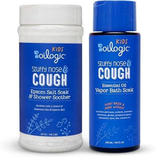 Oilogic Kids Stuffy Nose & Cough Power Bundle with Vapor Bath, Epsom Salt Soak & Shower Soother - Made with Blended Essential Oils