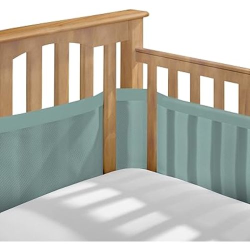 BreathableBaby Breathable Mesh Liner for Full-Size Cribs, Deluxe 4mm Mesh, Green Seaglass (Size 4FS Covers 3 or 4 Sides)
