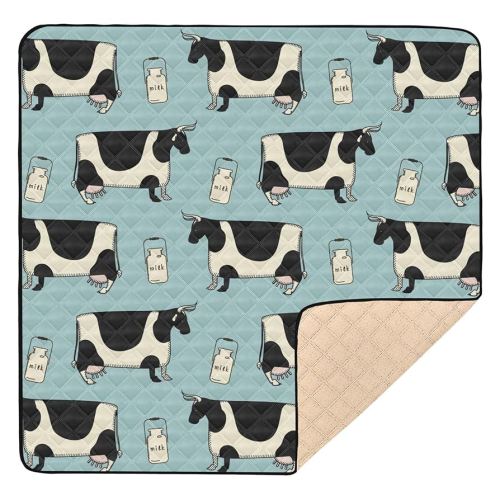 Baby Play Mat Cow and Milk 50 x 50 Playpen Mat Baby Play Mats for Floor Play Gym Crawling Mat Non-Slip Cushioned Baby Playmat for Infants, Babies, Toddlers