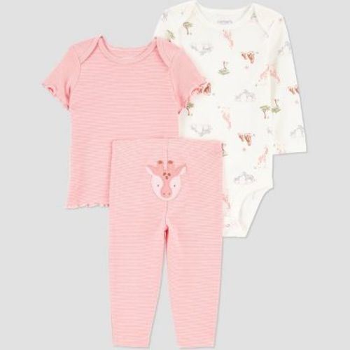 Carter's Just One You® Baby Girls' 3pc Striped Giraffe Bodysuit Set - Pink 3M