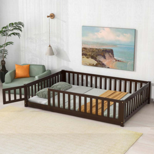 Harriet Bee Finka Kids Floor Platforms Bed With Fence and Door & Reviews | Wayfair