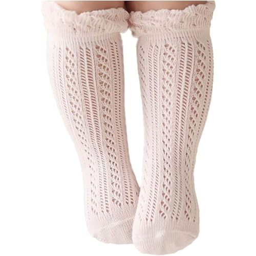 Baby Girls Knee High Socks Hollow Out Anti-skid Knitting Stockings Suitable for 0-2 Years Infants Toddlers