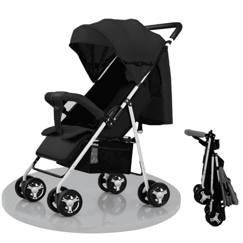 Lightweight Baby Stroller, Portable Infant Pushchair, Newborn Pram with 5-Point Safety Harness for Newborns to Toddlers(0-36 Months),Unisex Black