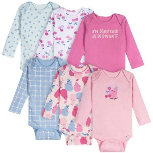 Onesies Brand Baby Girls' 6-Pack Long Sleeve Onesies Bodysuits, Pears, 12 Months