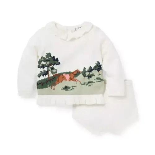 Baby Jet Ivory Baby Horse Matching Sweater Set by Janie and Jack 3-6 months