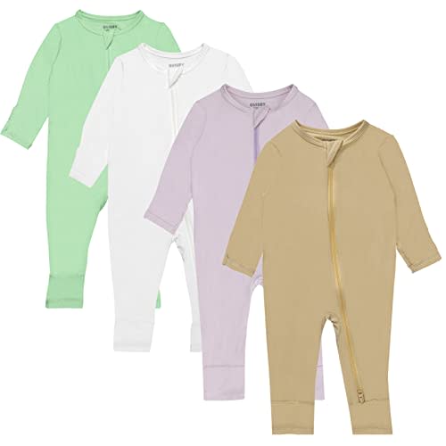 GUISBY Rayon Baby Pajamas with Mittens Cuffs, Long Sleeve Footless Snug Fits Sleepers 4-Pack