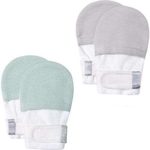 HAPIU Baby No Scratch Mittens Stay On, 100% Cotton Breathable, Adjustable Infant Gloves for Boys Girls, Newborn - 12 M